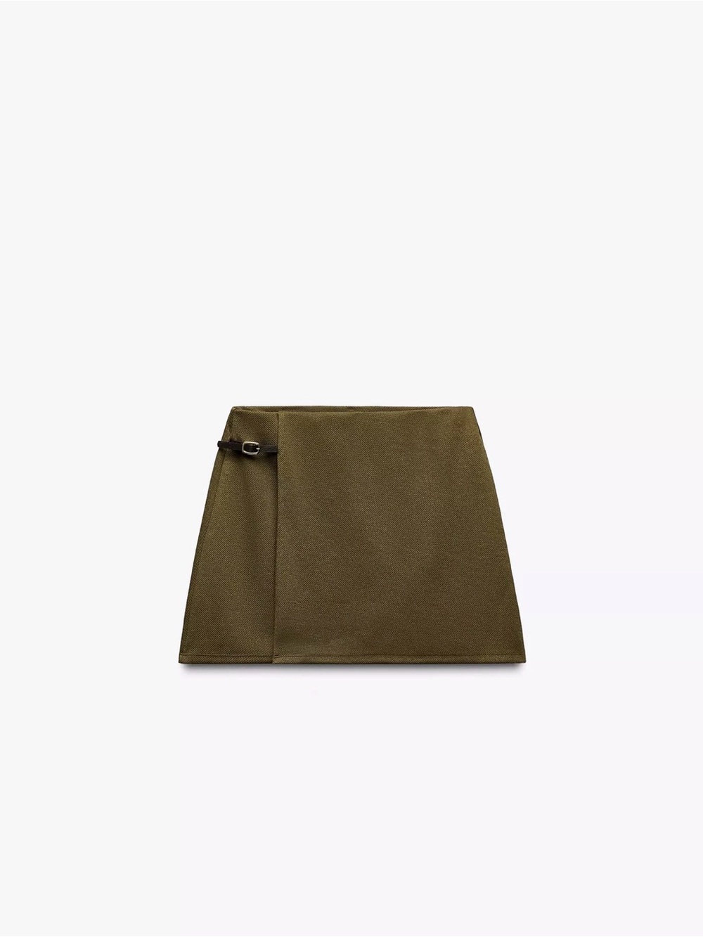 Zara Olive Green Wrap-Style Mini Skirt with Buckle
